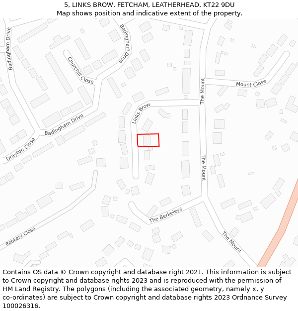 5, LINKS BROW, FETCHAM, LEATHERHEAD, KT22 9DU: Location map and indicative extent of plot