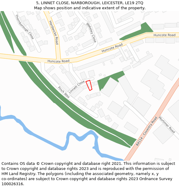 5, LINNET CLOSE, NARBOROUGH, LEICESTER, LE19 2TQ: Location map and indicative extent of plot