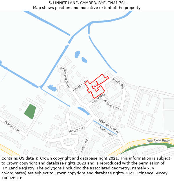 5, LINNET LANE, CAMBER, RYE, TN31 7SL: Location map and indicative extent of plot