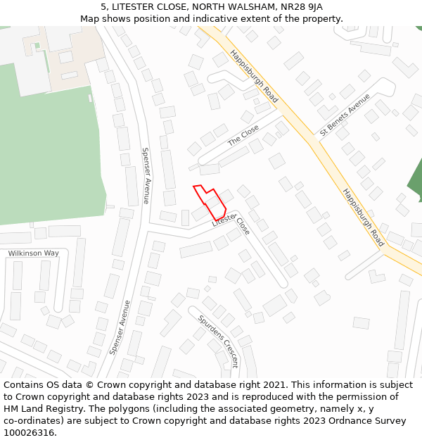 5, LITESTER CLOSE, NORTH WALSHAM, NR28 9JA: Location map and indicative extent of plot