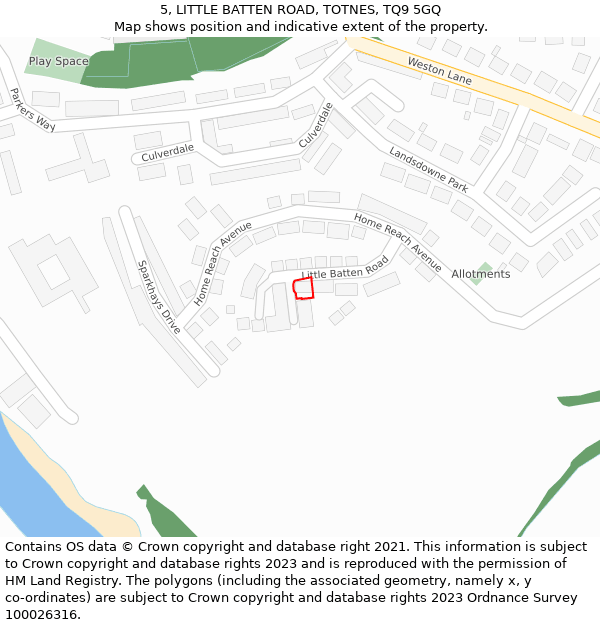 5, LITTLE BATTEN ROAD, TOTNES, TQ9 5GQ: Location map and indicative extent of plot