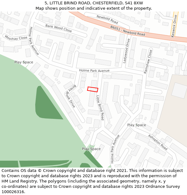 5, LITTLE BRIND ROAD, CHESTERFIELD, S41 8XW: Location map and indicative extent of plot