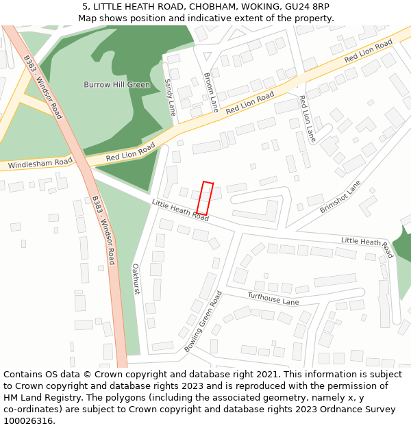 5, LITTLE HEATH ROAD, CHOBHAM, WOKING, GU24 8RP: Location map and indicative extent of plot