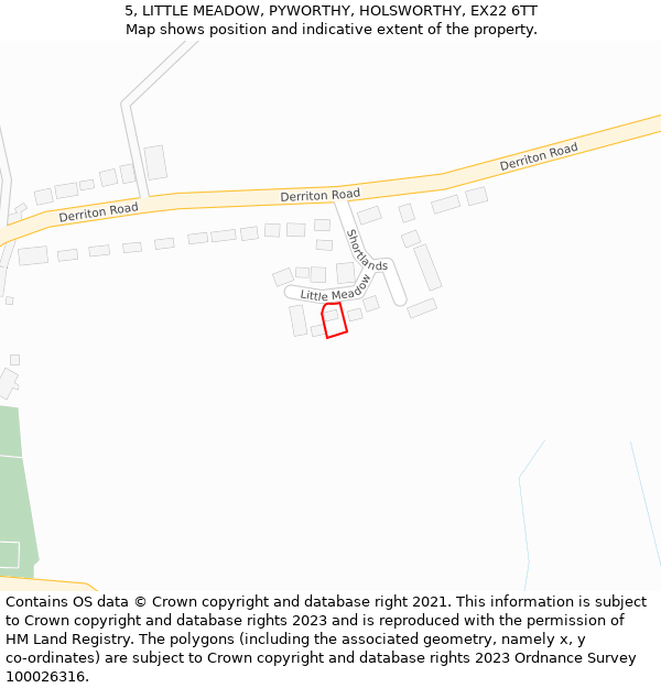 5, LITTLE MEADOW, PYWORTHY, HOLSWORTHY, EX22 6TT: Location map and indicative extent of plot