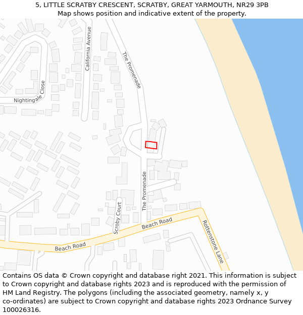 5, LITTLE SCRATBY CRESCENT, SCRATBY, GREAT YARMOUTH, NR29 3PB: Location map and indicative extent of plot