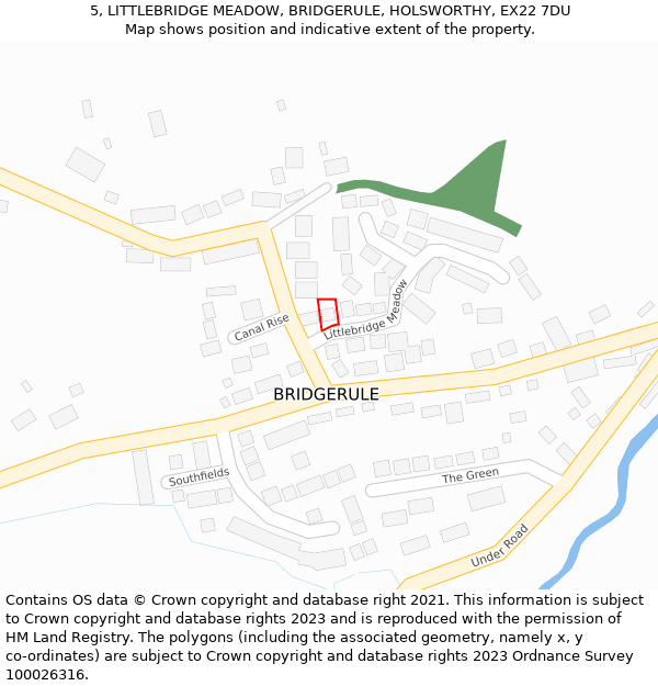 5, LITTLEBRIDGE MEADOW, BRIDGERULE, HOLSWORTHY, EX22 7DU: Location map and indicative extent of plot