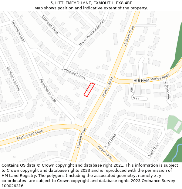 5, LITTLEMEAD LANE, EXMOUTH, EX8 4RE: Location map and indicative extent of plot