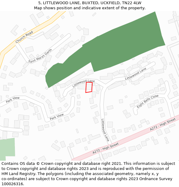 5, LITTLEWOOD LANE, BUXTED, UCKFIELD, TN22 4LW: Location map and indicative extent of plot