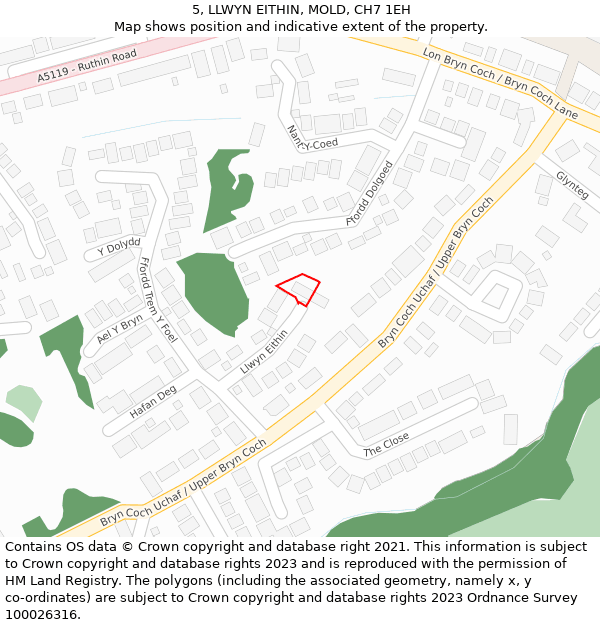 5, LLWYN EITHIN, MOLD, CH7 1EH: Location map and indicative extent of plot