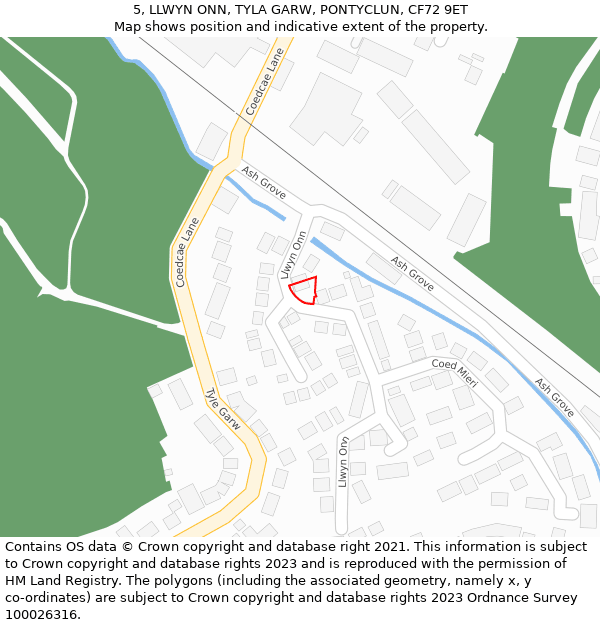 5, LLWYN ONN, TYLA GARW, PONTYCLUN, CF72 9ET: Location map and indicative extent of plot