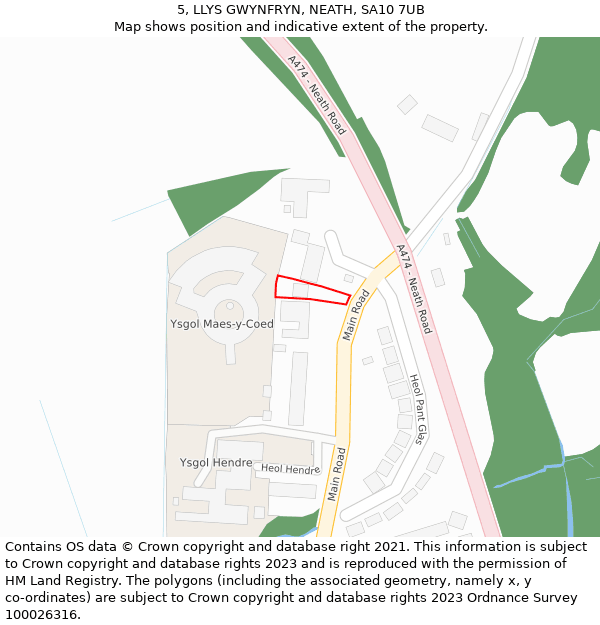 5, LLYS GWYNFRYN, NEATH, SA10 7UB: Location map and indicative extent of plot