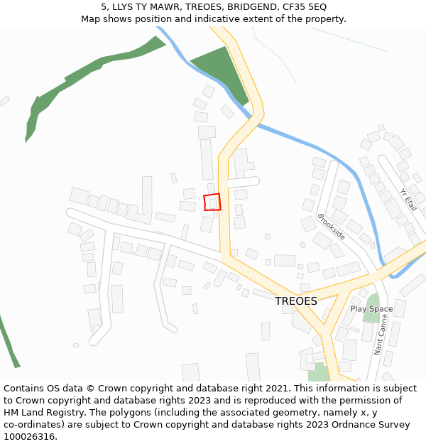 5, LLYS TY MAWR, TREOES, BRIDGEND, CF35 5EQ: Location map and indicative extent of plot