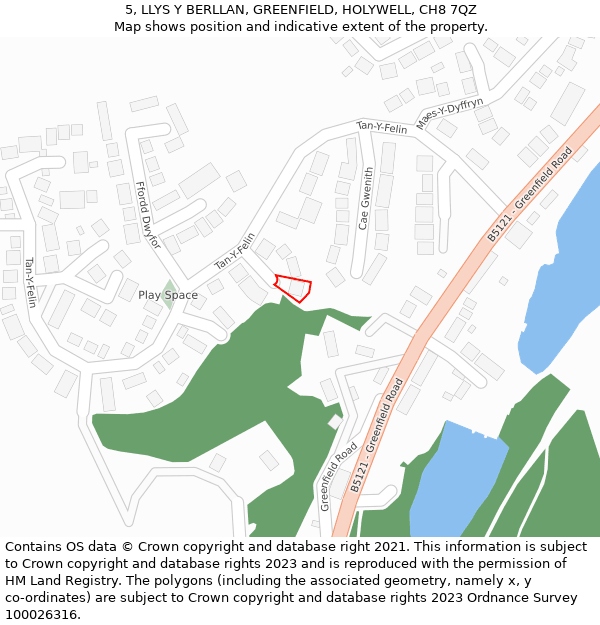 5, LLYS Y BERLLAN, GREENFIELD, HOLYWELL, CH8 7QZ: Location map and indicative extent of plot