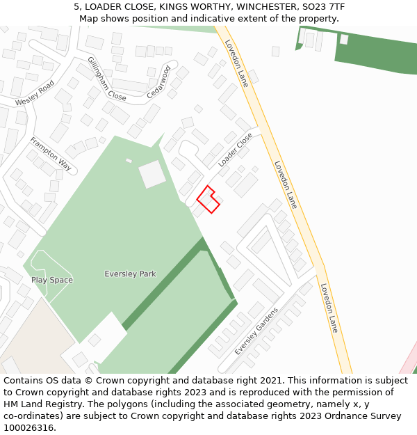 5, LOADER CLOSE, KINGS WORTHY, WINCHESTER, SO23 7TF: Location map and indicative extent of plot