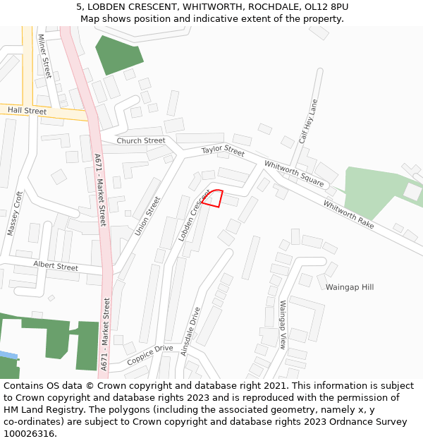 5, LOBDEN CRESCENT, WHITWORTH, ROCHDALE, OL12 8PU: Location map and indicative extent of plot