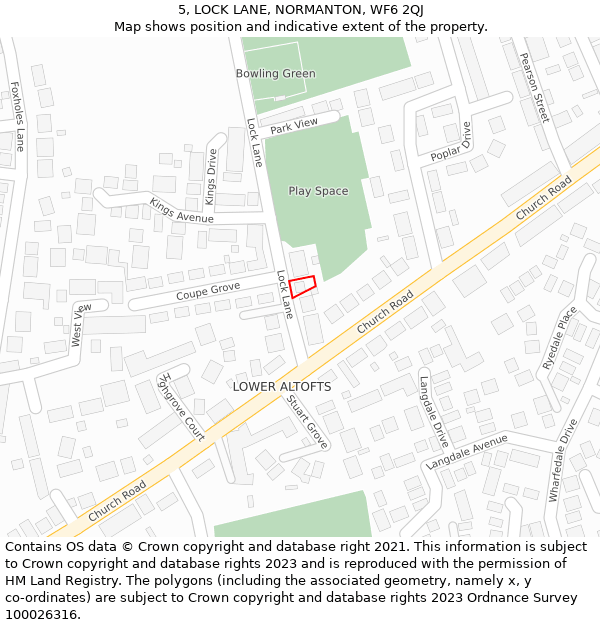 5, LOCK LANE, NORMANTON, WF6 2QJ: Location map and indicative extent of plot