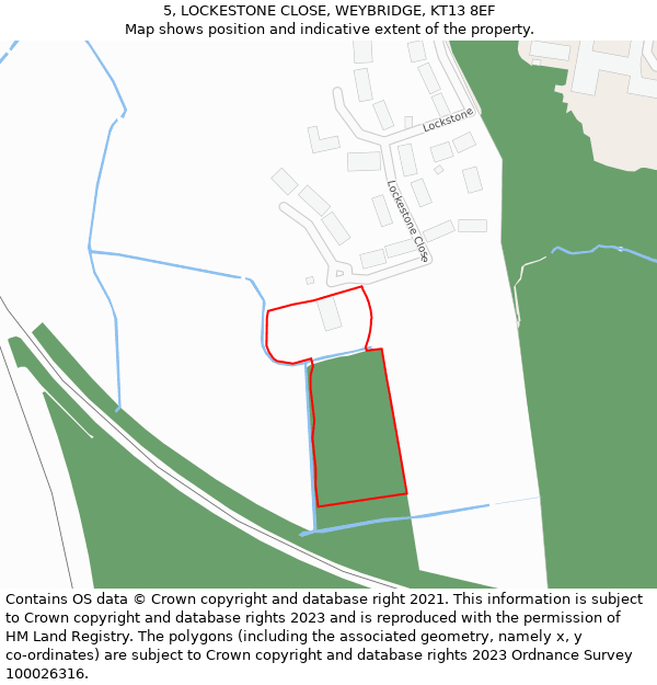 5, LOCKESTONE CLOSE, WEYBRIDGE, KT13 8EF: Location map and indicative extent of plot