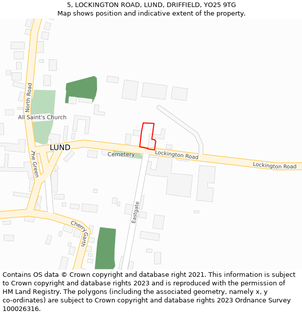 5, LOCKINGTON ROAD, LUND, DRIFFIELD, YO25 9TG: Location map and indicative extent of plot