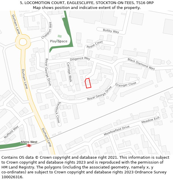 5, LOCOMOTION COURT, EAGLESCLIFFE, STOCKTON-ON-TEES, TS16 0RP: Location map and indicative extent of plot