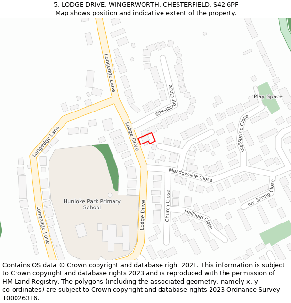 5, LODGE DRIVE, WINGERWORTH, CHESTERFIELD, S42 6PF: Location map and indicative extent of plot