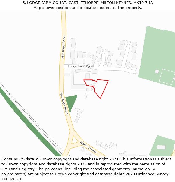 5, LODGE FARM COURT, CASTLETHORPE, MILTON KEYNES, MK19 7HA: Location map and indicative extent of plot