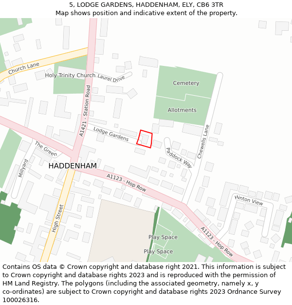 5, LODGE GARDENS, HADDENHAM, ELY, CB6 3TR: Location map and indicative extent of plot