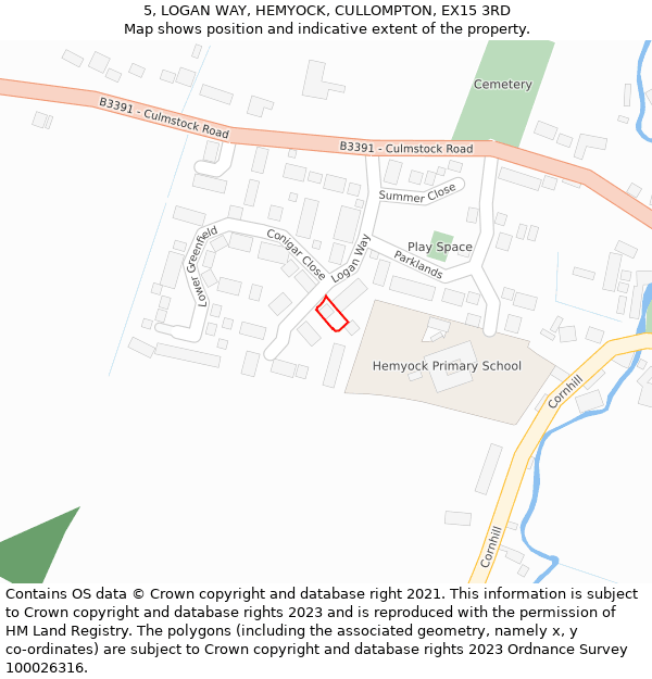 5, LOGAN WAY, HEMYOCK, CULLOMPTON, EX15 3RD: Location map and indicative extent of plot