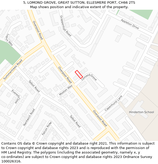 5, LOMOND GROVE, GREAT SUTTON, ELLESMERE PORT, CH66 2TS: Location map and indicative extent of plot