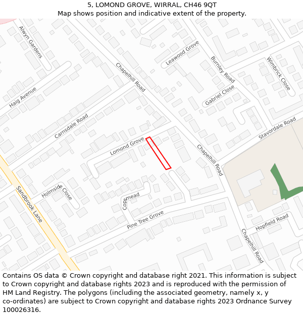 5, LOMOND GROVE, WIRRAL, CH46 9QT: Location map and indicative extent of plot