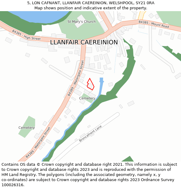 5, LON CAFNANT, LLANFAIR CAEREINION, WELSHPOOL, SY21 0RA: Location map and indicative extent of plot