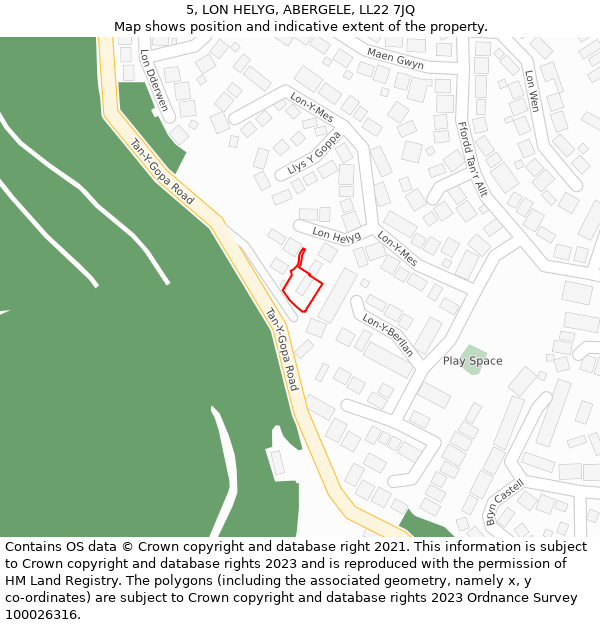 5, LON HELYG, ABERGELE, LL22 7JQ: Location map and indicative extent of plot