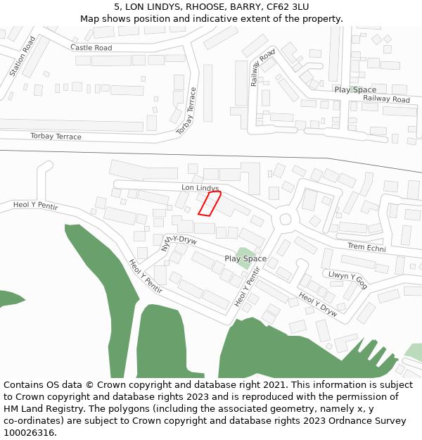 5, LON LINDYS, RHOOSE, BARRY, CF62 3LU: Location map and indicative extent of plot