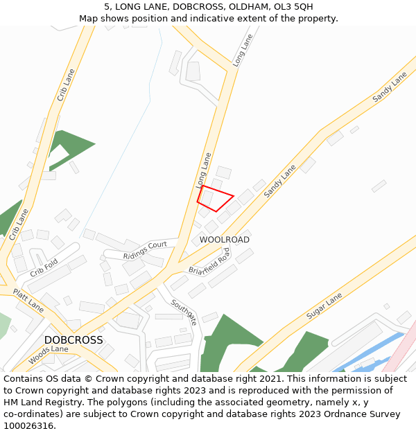 5, LONG LANE, DOBCROSS, OLDHAM, OL3 5QH: Location map and indicative extent of plot