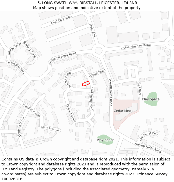 5, LONG SWATH WAY, BIRSTALL, LEICESTER, LE4 3NR: Location map and indicative extent of plot