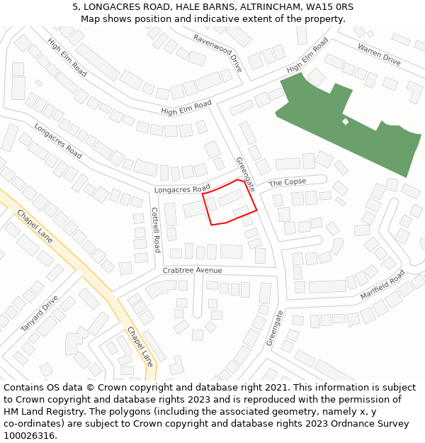 5, LONGACRES ROAD, HALE BARNS, ALTRINCHAM, WA15 0RS: Location map and indicative extent of plot