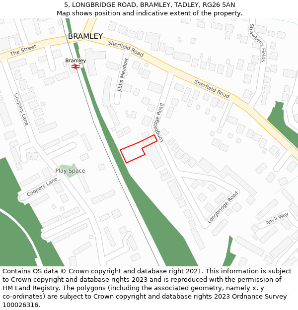 5, LONGBRIDGE ROAD, BRAMLEY, TADLEY, RG26 5AN: Location map and indicative extent of plot