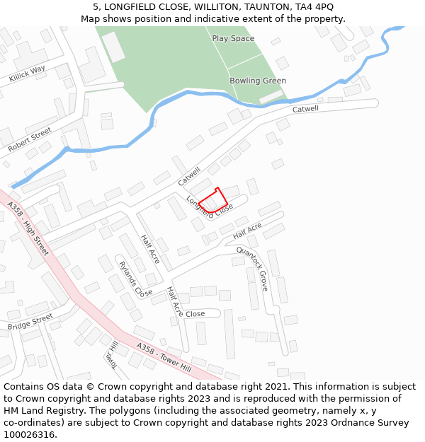 5, LONGFIELD CLOSE, WILLITON, TAUNTON, TA4 4PQ: Location map and indicative extent of plot