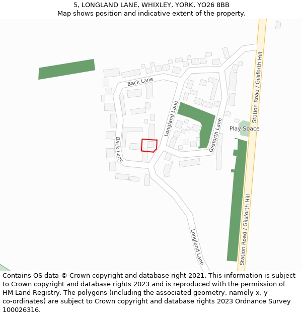 5, LONGLAND LANE, WHIXLEY, YORK, YO26 8BB: Location map and indicative extent of plot