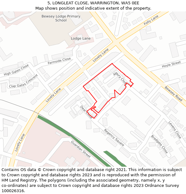 5, LONGLEAT CLOSE, WARRINGTON, WA5 0EE: Location map and indicative extent of plot