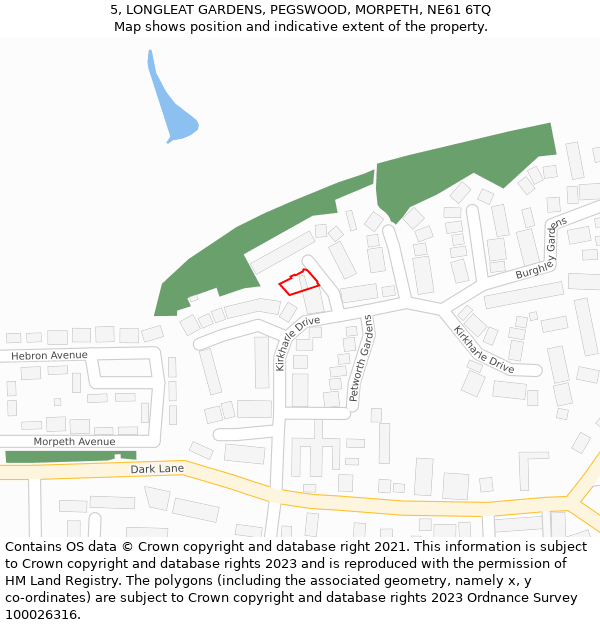 5, LONGLEAT GARDENS, PEGSWOOD, MORPETH, NE61 6TQ: Location map and indicative extent of plot