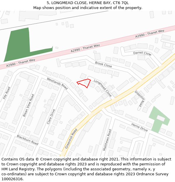 5, LONGMEAD CLOSE, HERNE BAY, CT6 7QL: Location map and indicative extent of plot