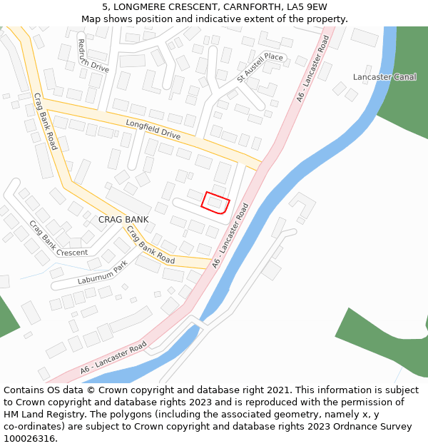 5, LONGMERE CRESCENT, CARNFORTH, LA5 9EW: Location map and indicative extent of plot