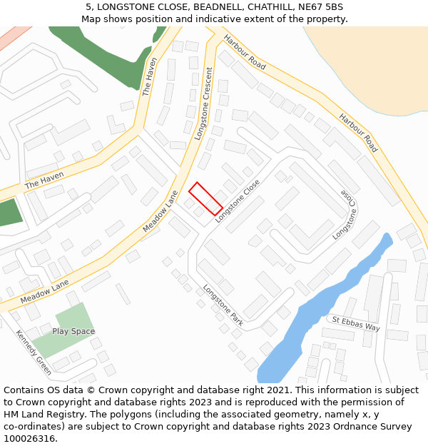 5, LONGSTONE CLOSE, BEADNELL, CHATHILL, NE67 5BS: Location map and indicative extent of plot