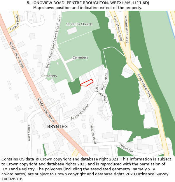 5, LONGVIEW ROAD, PENTRE BROUGHTON, WREXHAM, LL11 6DJ: Location map and indicative extent of plot