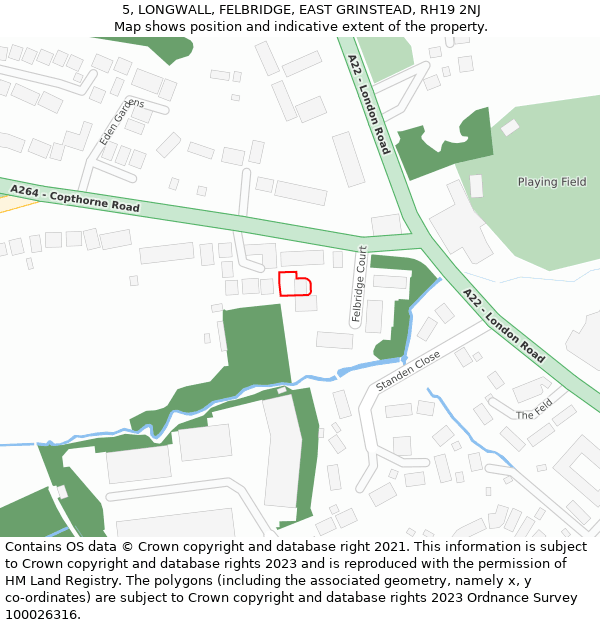 5, LONGWALL, FELBRIDGE, EAST GRINSTEAD, RH19 2NJ: Location map and indicative extent of plot