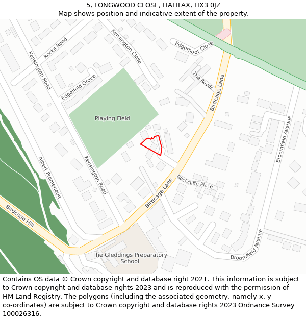 5, LONGWOOD CLOSE, HALIFAX, HX3 0JZ: Location map and indicative extent of plot