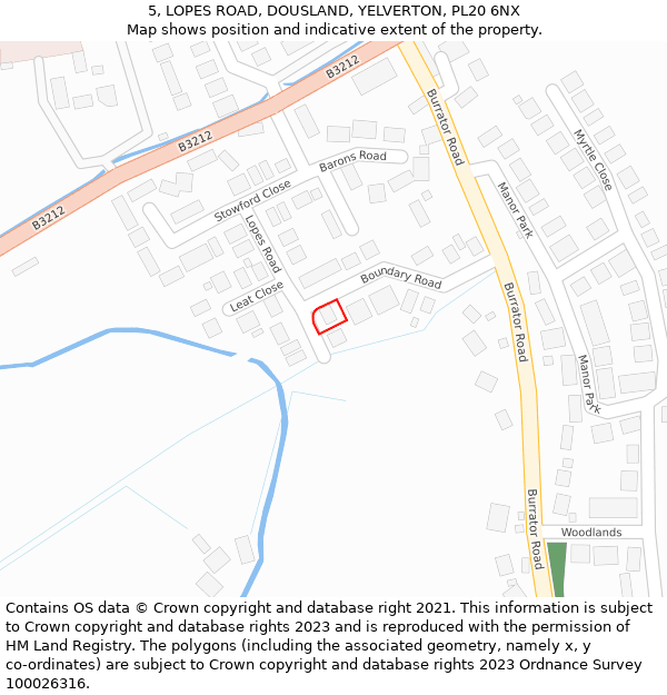 5, LOPES ROAD, DOUSLAND, YELVERTON, PL20 6NX: Location map and indicative extent of plot