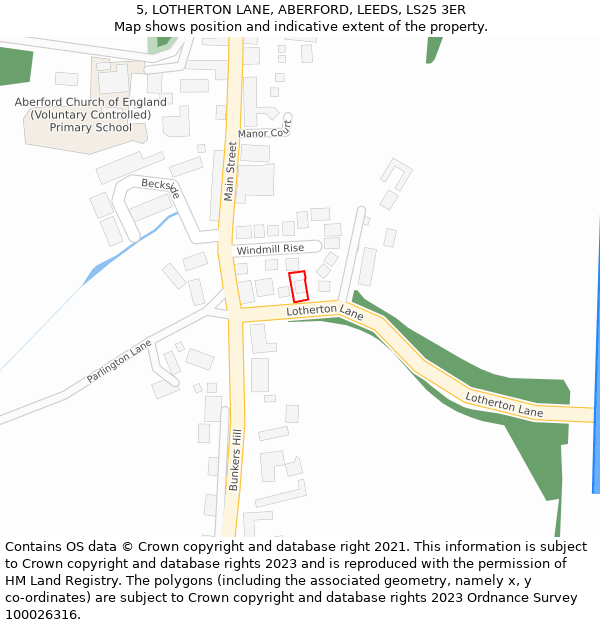 5, LOTHERTON LANE, ABERFORD, LEEDS, LS25 3ER: Location map and indicative extent of plot