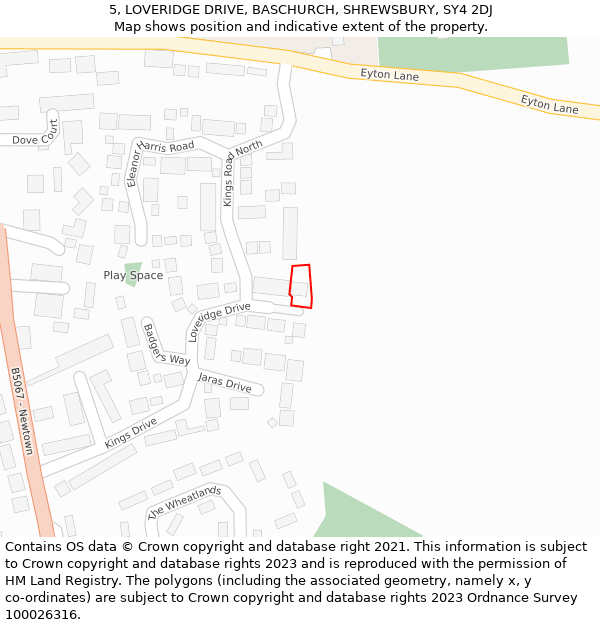 5, LOVERIDGE DRIVE, BASCHURCH, SHREWSBURY, SY4 2DJ: Location map and indicative extent of plot