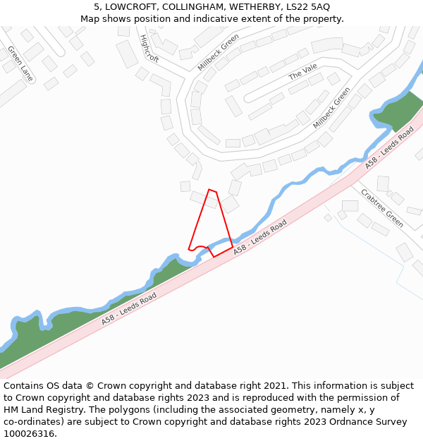 5, LOWCROFT, COLLINGHAM, WETHERBY, LS22 5AQ: Location map and indicative extent of plot